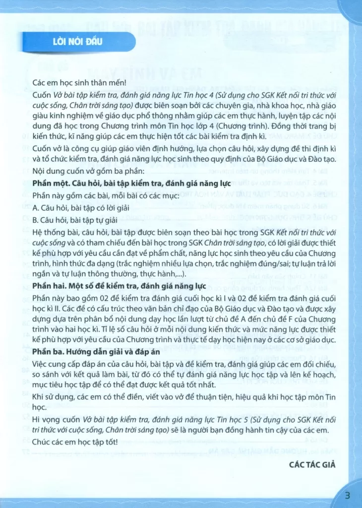 VỞ BÀI TẬP KIỂM TRA, ĐÁNH GIÁ NĂNG LỰC TIN HỌC LỚP 4 (Sử dụng cho SGK Kết nối tri thức, Chân trời sáng tạo)